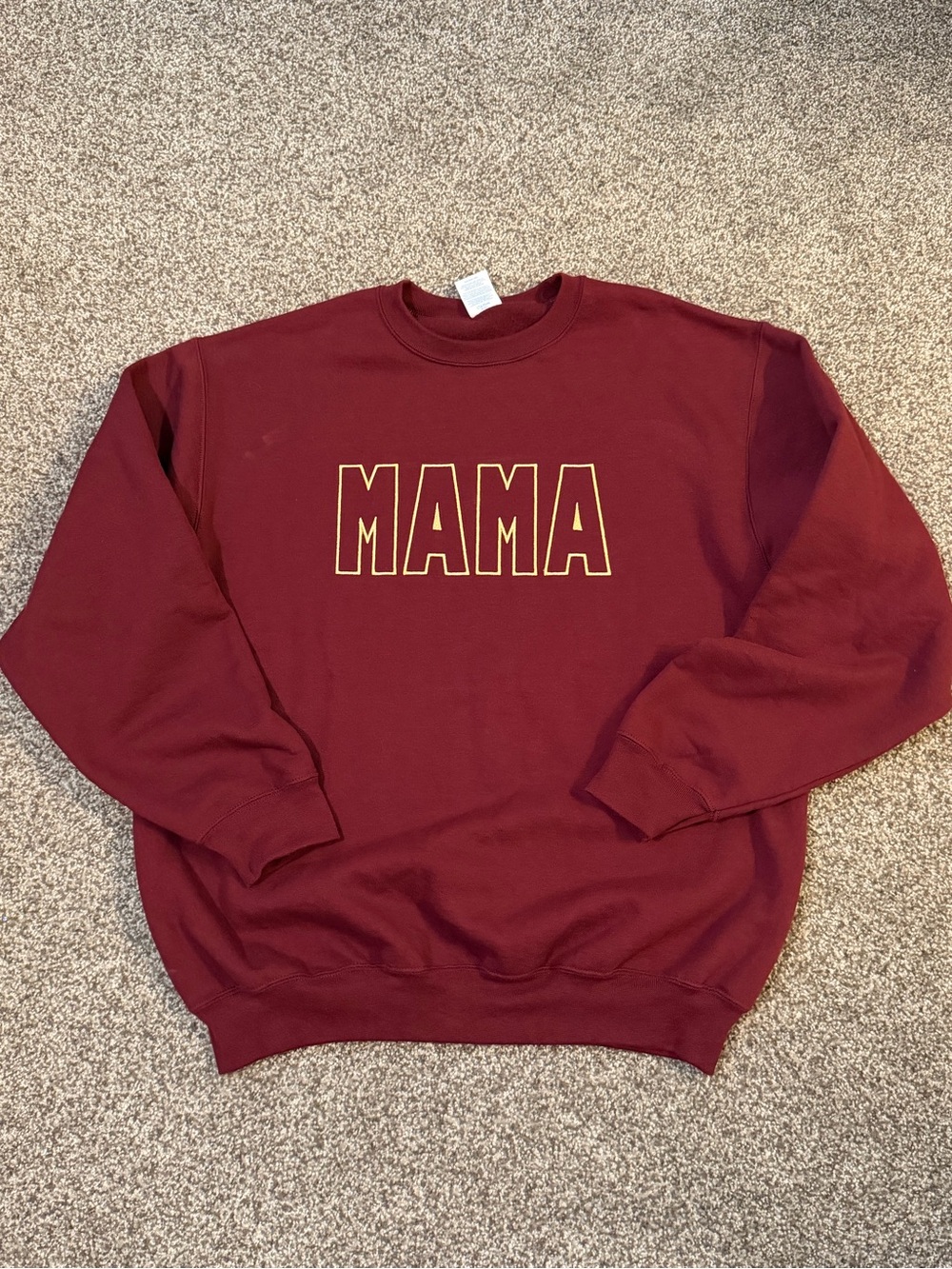 Maroon Yellow Embroidered "MAMA" Crewneck Sweatshirt, size L